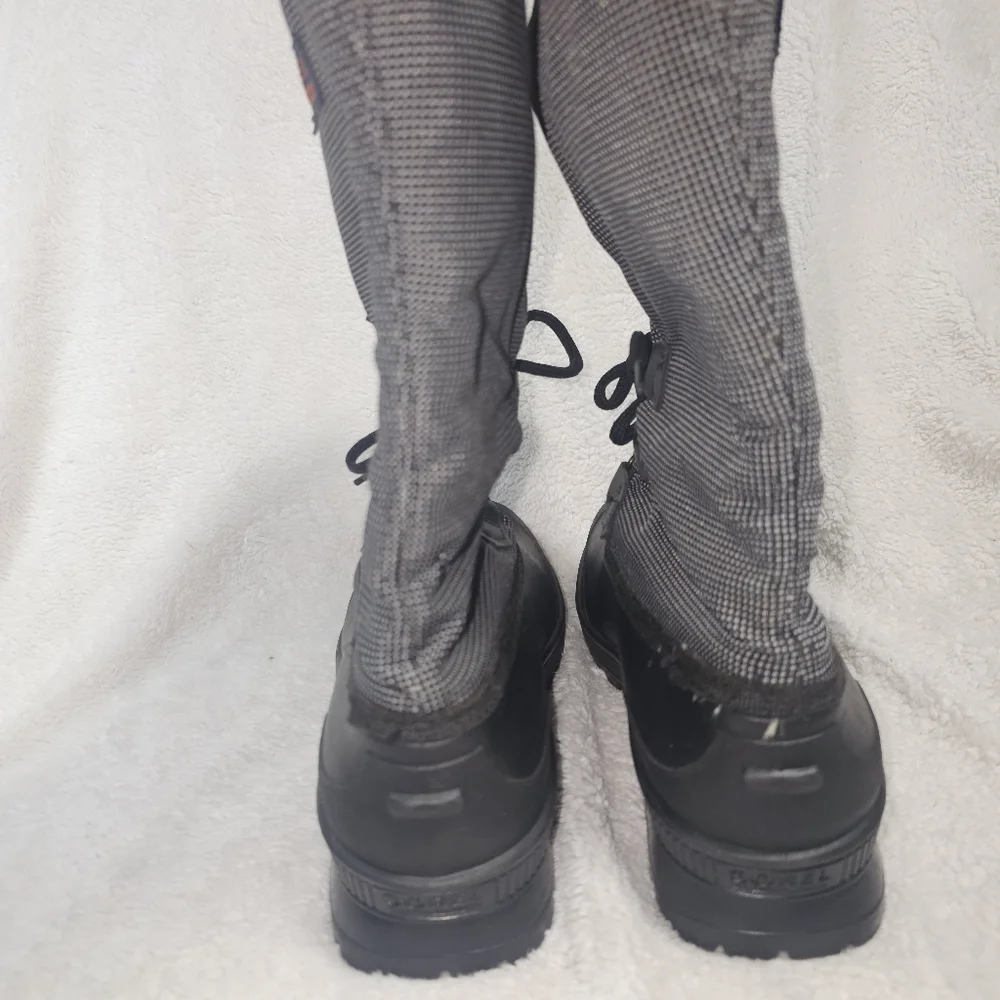 Sorel Womens Winter Boots Black White Fabric Knee High Bungee Sz Us 9/CA 11
